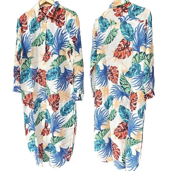 In The Tropics Ivory Tropical Print Shirt Dress - Picture 7 of 8